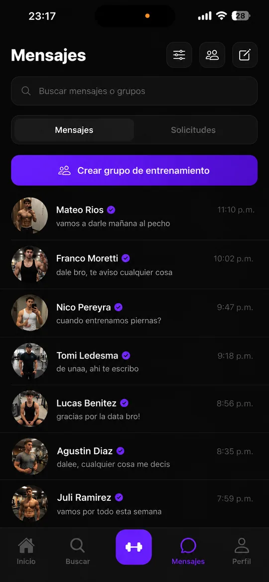 SpotMe — Mensajes y grupos